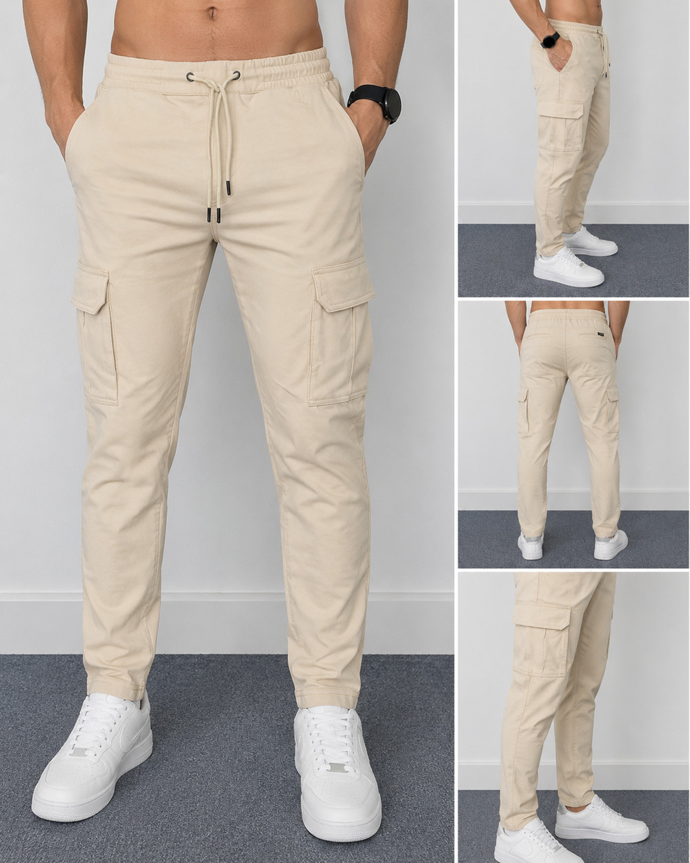 Reserved Supply Mens S Beige Cargo Pants Stretch Drawstring Elastic Waist Casual